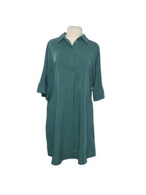 Huhot Shirt Dress Womens XL Green New 3/4 Sleeve Casual